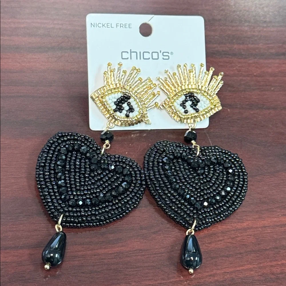 Chico’s Beaded Heart & Eye Dangle Earrings